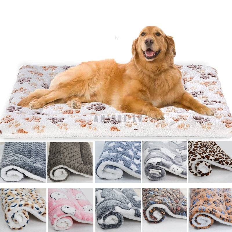 Cozy Flannel Big Dog Bed with Thick Fur Pad